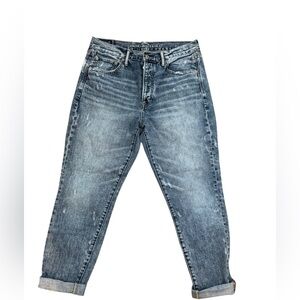 American Eagle Blue high rise girlfriend Denim Jeans size 8 short buttonfly